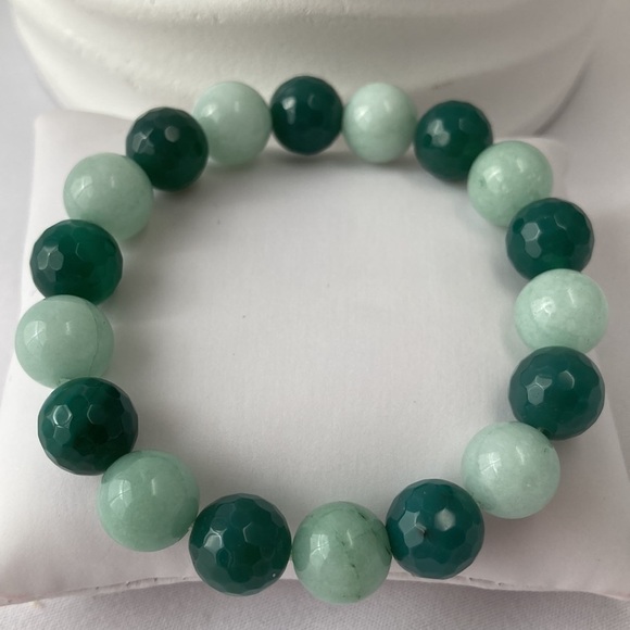 Hand Crafted Jewelry - Amazonite and Green Agate Stretch Beaded Bracelet